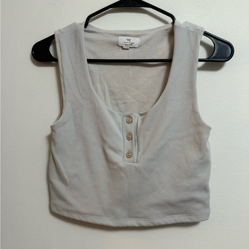 Women's Button-Front Ribbed Tank Top - Light Gray‎
